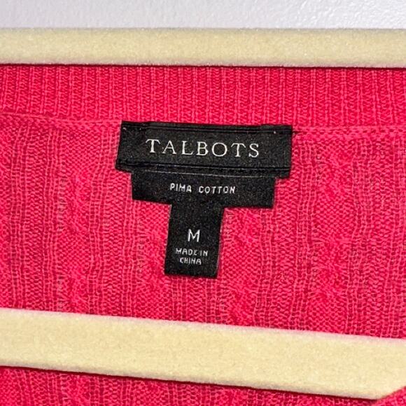 Talbots Womens Cable Knit Cardigan Size M Button Down Pink Pima Cotton Career - Picture 4 of 7